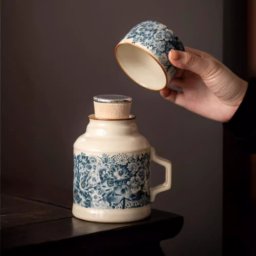 热销汝窑万金花小暖壶带盖闷大容量陶瓷茶壶茶壶家用保温瓶泡茶壶