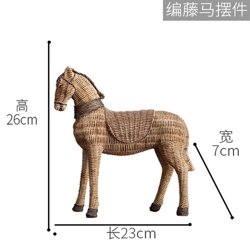 欧式简约藤编纹骏马树脂客厅电视柜酒柜玄关摆件装饰工艺品摆饰