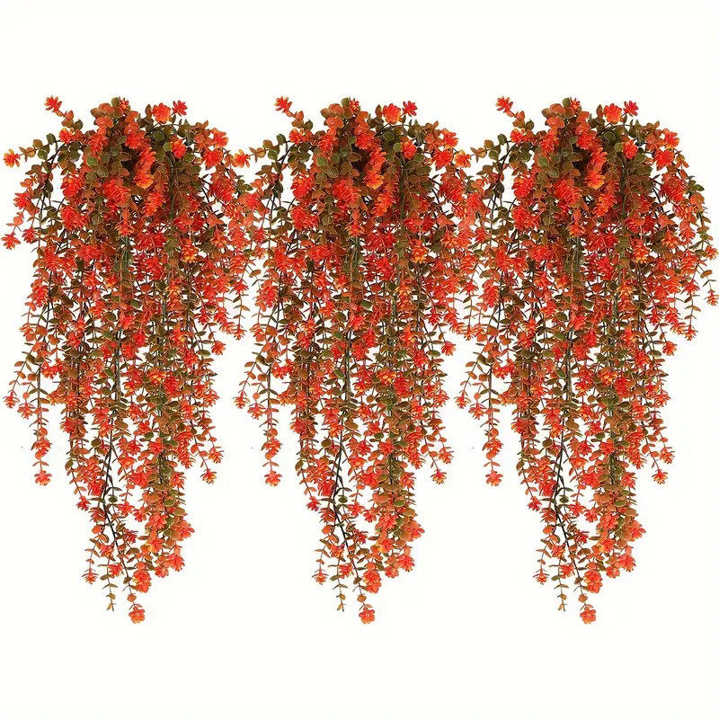 现货69目尤加利茶花金钱常春藤混色仿真绿植藤条叶壁挂壁挂小莲花