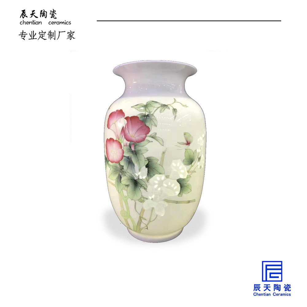 景德镇陶瓷手绘粉彩花瓶半刀泥薄胎摆件装饰品收藏轻奢礼品定制