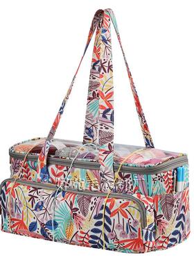 毛线编织收纳袋配件收纳包蓝色树叶户外防尘毛线勾针手提钩针