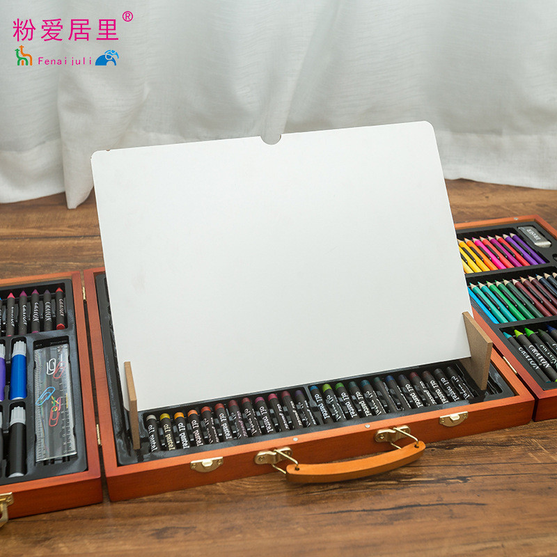 开学季176套件木盒儿童绘画套装 水彩笔蜡笔彩铅带画板可支撑画板