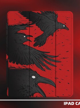 原创小众暗黑风红色乌鸦适用11代2025款air7ipadpro11寸三折ipad壳防弯亚克力平板壳10.2寸air4/5mini6带笔槽
