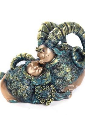 欧式复古招财鹿摆件羊工艺品树脂雕塑装饰品外贸ins厂家直销