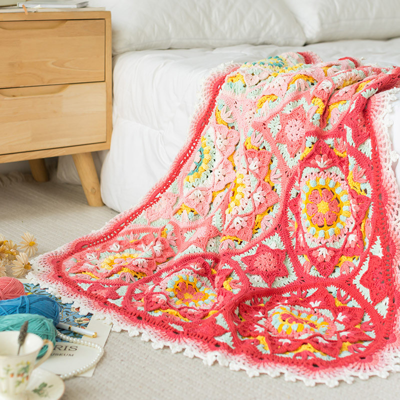 热销苏苏姐家夏穆唯美拼花毯编织diy毛线团毯子材料包鑌