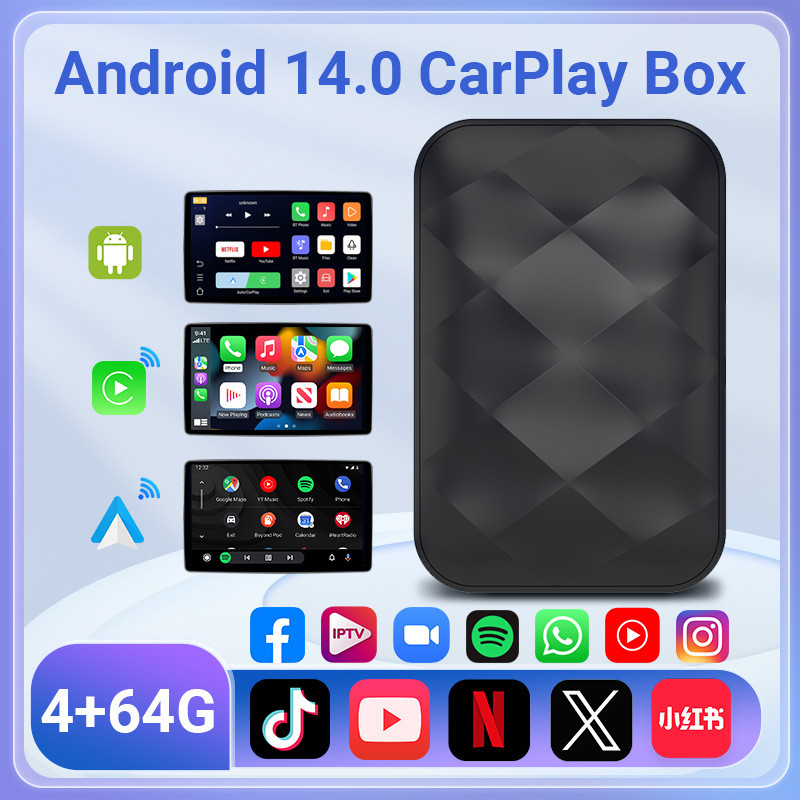 跨境热销4+64安卓14无线CarPlay智能盒子安卓Auto车机互联