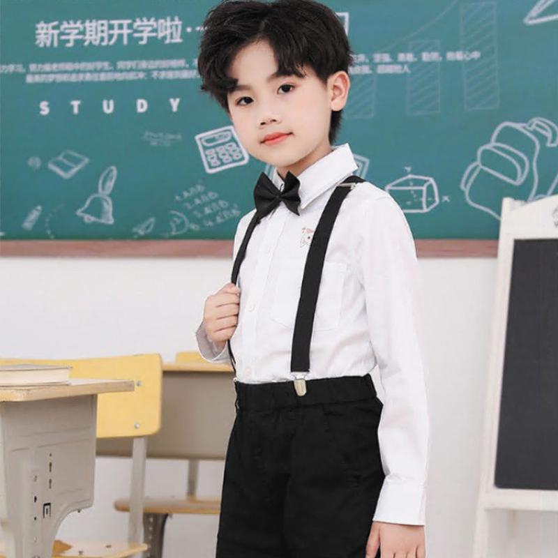 儿童白衬衫男女童长袖春秋小学生校服中大女童演出白色衬衣