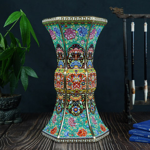 景德镇陶瓷花瓶珐琅彩礼器六方瓶装饰品摆件中式瓷器仿古工艺品