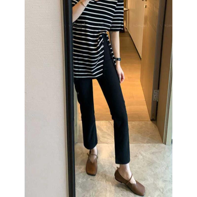 黑色烟管裤女2025春夏季新款显瘦韩版弹力直筒裤九分