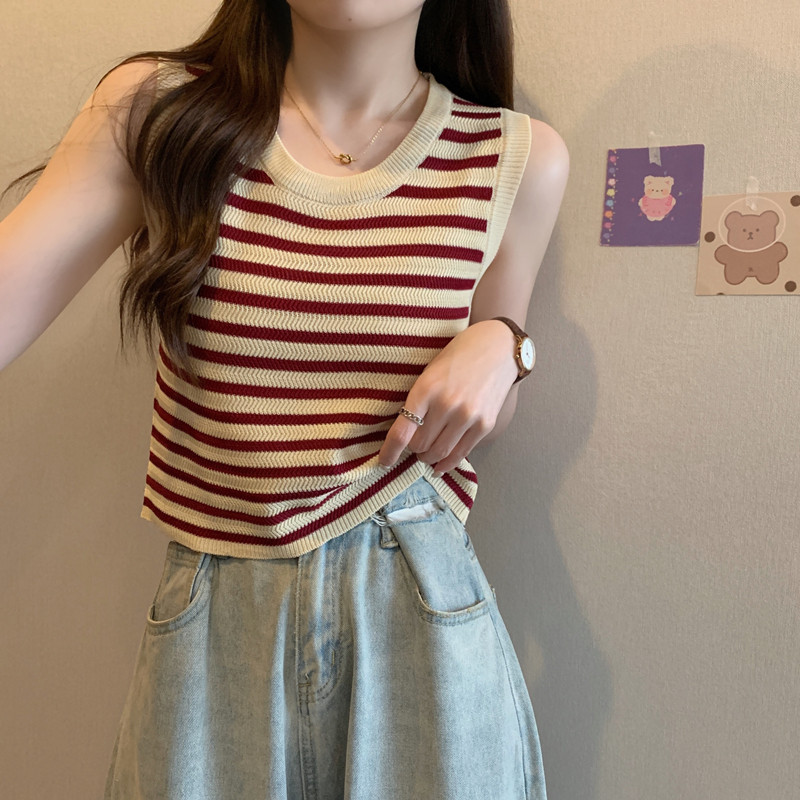 新品吊带背心女内搭2025春秋新款胖mm条纹修身马甲无袖外穿针织打