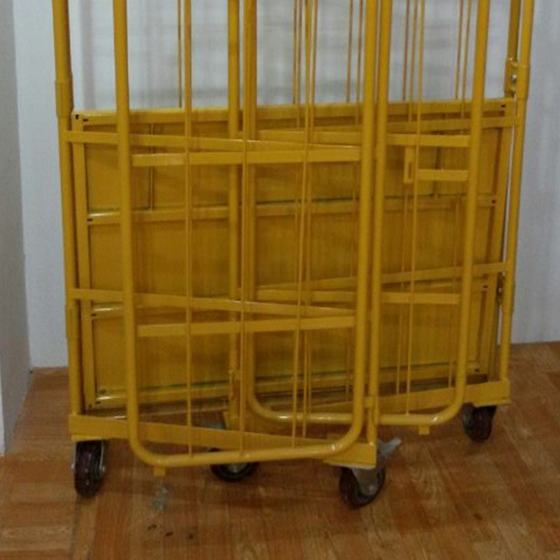 黄色笼不锈钢折叠铁笼子车间仓库周转车手推车仓储设备物流台车车