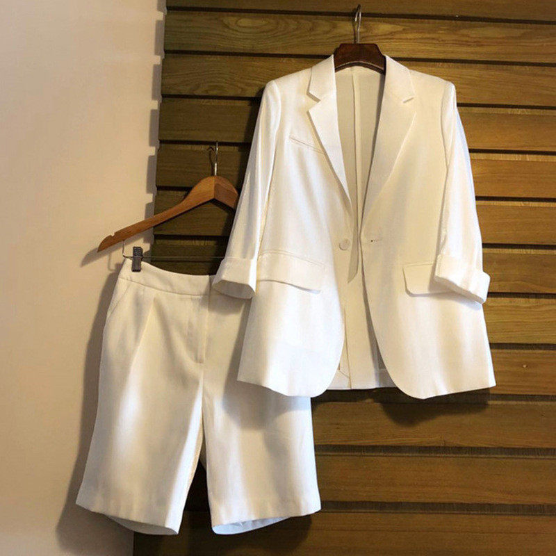 通勤时尚气质珠光套装女夏季2025新款五分中裤两件套,女装/女士精品,时尚套装,淘宝优惠券,粉丝福利购,淘宝优惠卷