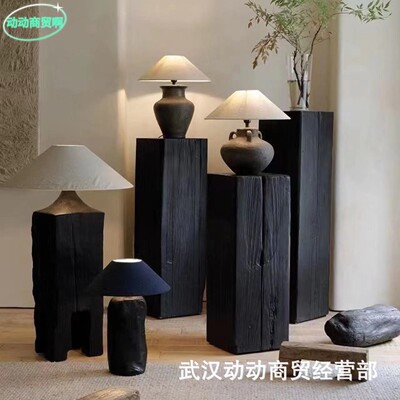 碳化木墩黑木墩凳树桩碳化木块原木创意四方木墩圆柱落地摆件屏风
