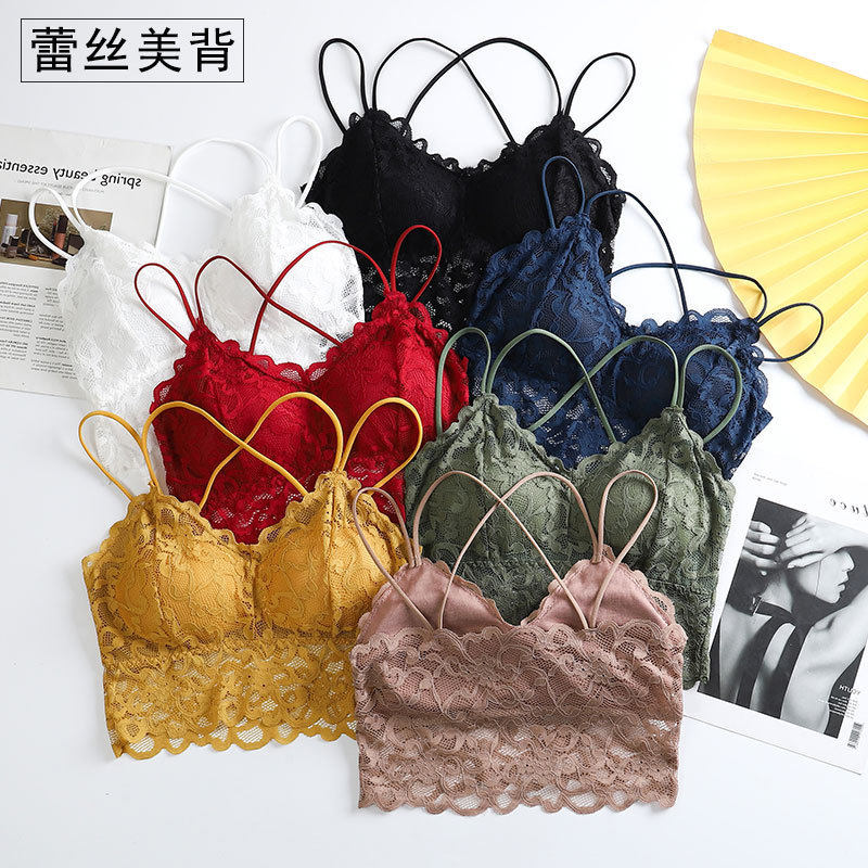 夏季蕾丝小仙女美背裹胸内衣少女性感吊带抹胸运动背心文胸内衣女