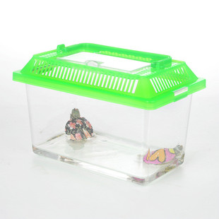 批发大中小号塑料乌龟缸金鱼缸爬宠饲养宠物盒运输透明手提盒龟盒