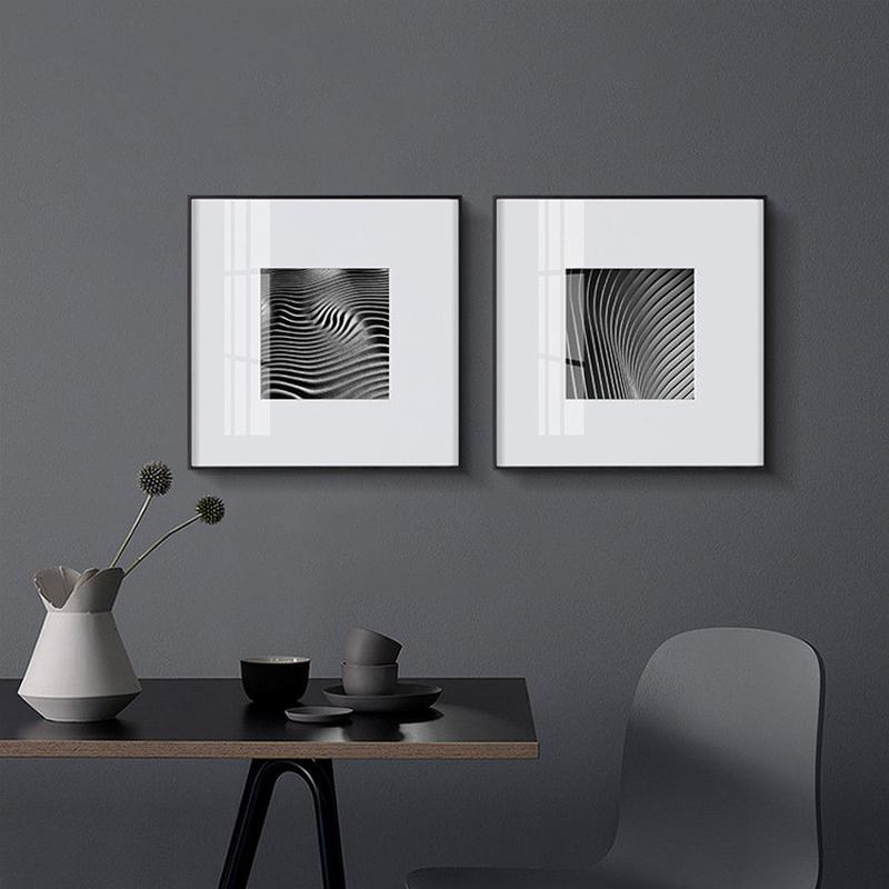 现代黑白摄影组合装饰画几何抽象线条建筑楼梯工业风挂画摄影画图片