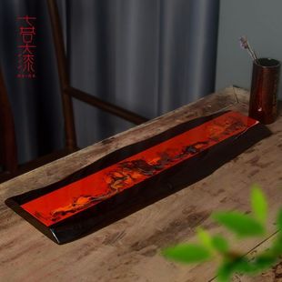 热销七巷漆器手工制作福州大漆茶具干湿两用茶盘随型原木茶室装饰