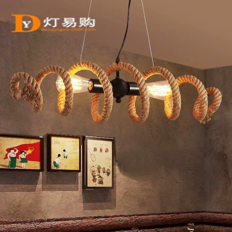 跨境好灯loft个性水管吊灯餐厅咖啡馆服装店复古工业风麻绳吊灯具