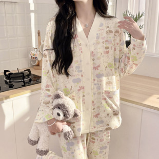 带胸垫月子服春秋冬季纯棉吸汗产后产妇喂奶哺乳孕妇睡衣怀孕期