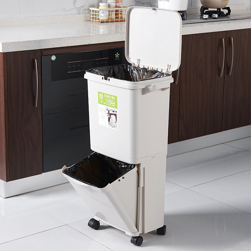 厨房垃圾桶专用大号用带盖双层干湿分离厨余垃圾筒移动分类