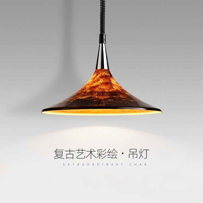中古美式琥珀彩绘吊灯升降客厅餐厅岛台书房设计师可伸缩复古氛围