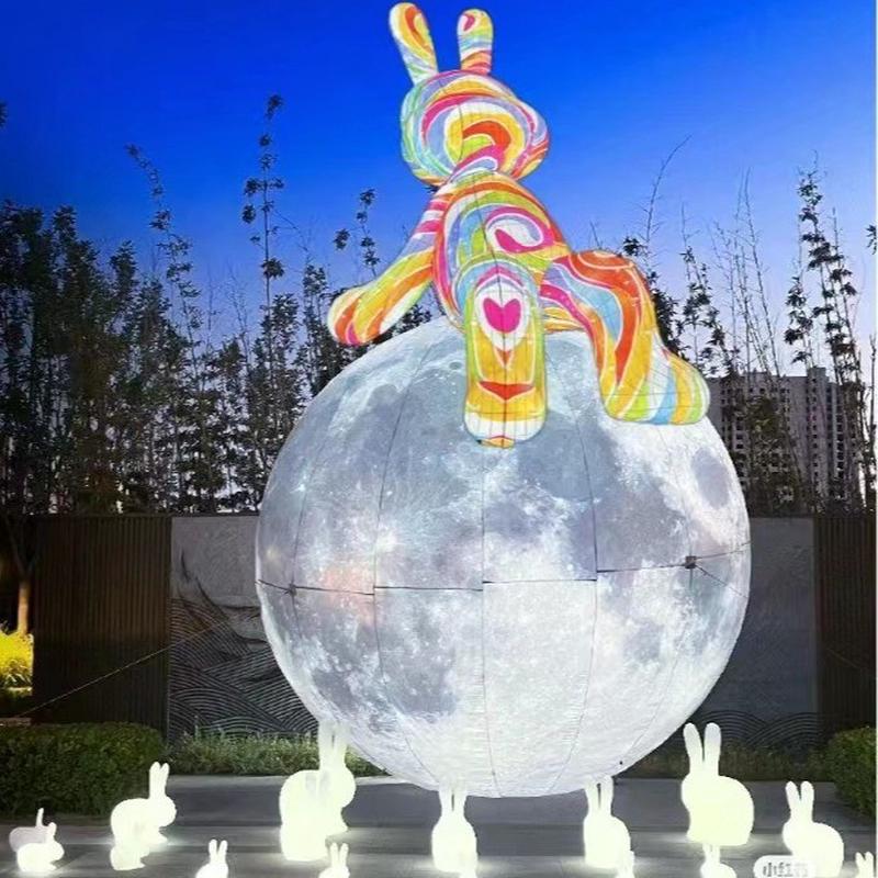热销现货充气发光中秋玉兔月球模型 夜光月亮仿真月球月兔迎宾气