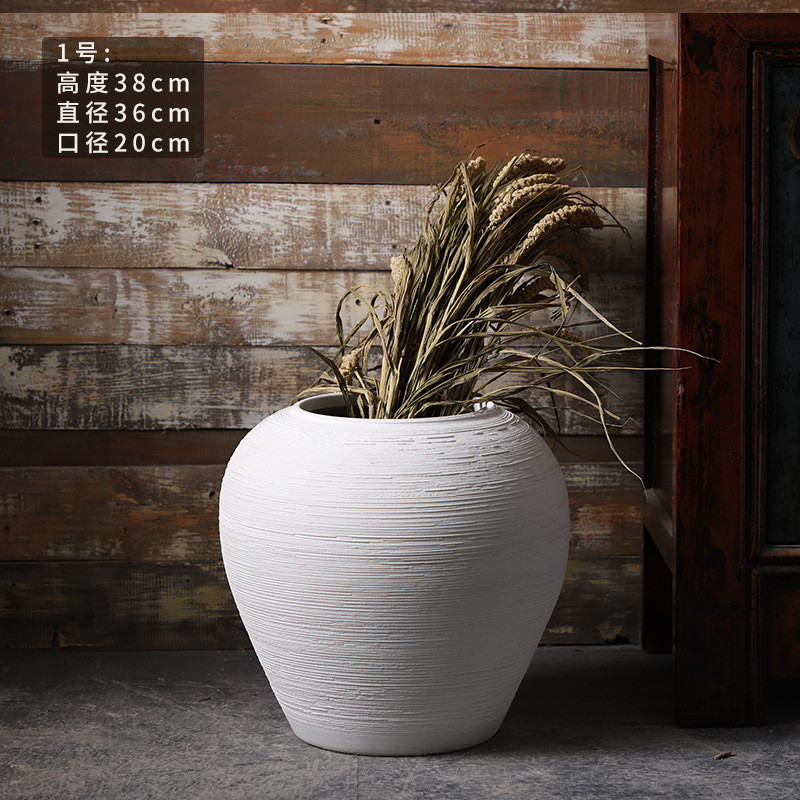 景德镇陶瓷大花瓶陶罐客厅插花干花白色落地北欧装饰摆件现代简约