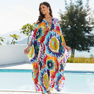 罩衫 沙滩人棉胸前绑绳度假长袍23116l