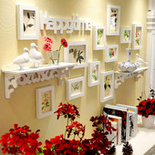 包邮 代发2432雕花圆素实木相框创意现代照片相框墙组合带置物架