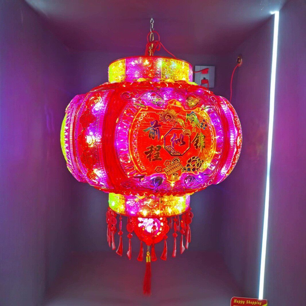 新款大门口阳台乔迁过年入宅婚庆挂饰中式吊灯福字旋转红灯笼走马