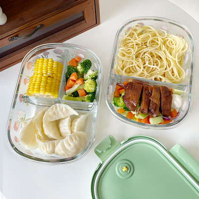 高硼硅玻璃饭盒上班族微波炉加热便当盒专用保鲜盒餐盒带盖子可分