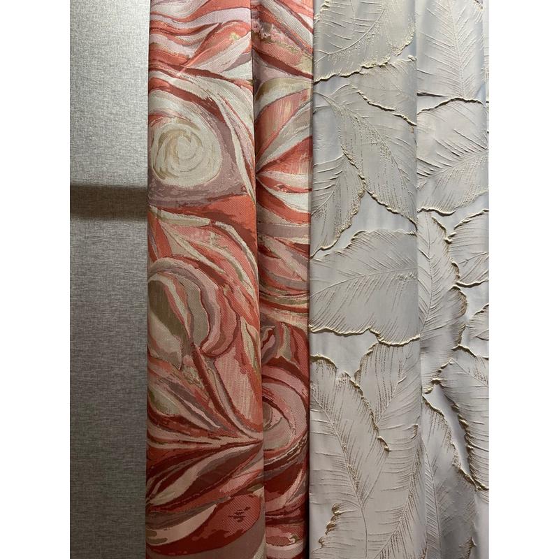 叶子粉色轻奢奶茶色欧式提花金丝波纹浮雕立体窗帘靠包布桌旗面料