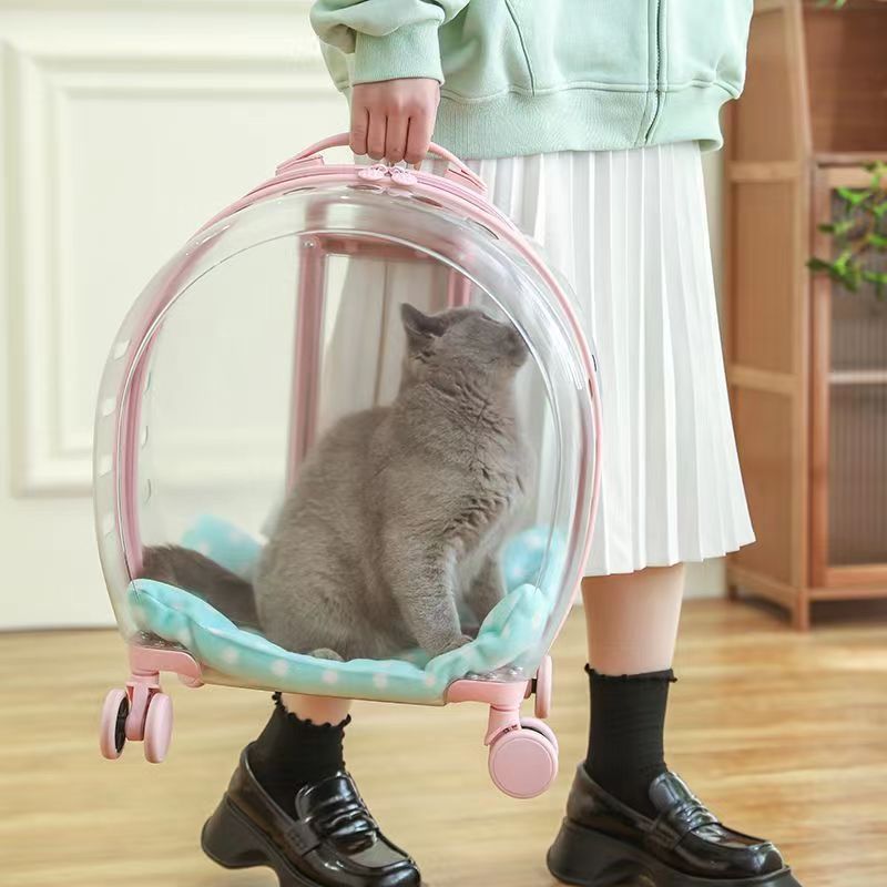 热销vsx大容量猫包外出便携透明猫咪行李箱两只宠物拉杆箱狗狗推