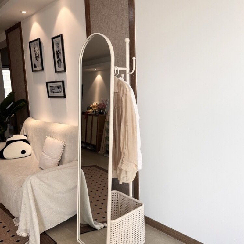 热销奶油风全身镜旋转穿衣镜镜子衣帽架一体挂衣架卧室试衣镜落地