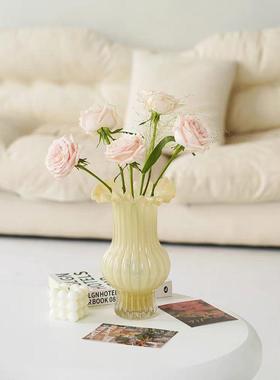 热销批发视远松鱼尾玻璃花瓶复古小众客厅插花装饰奶玉系艺术琥珀