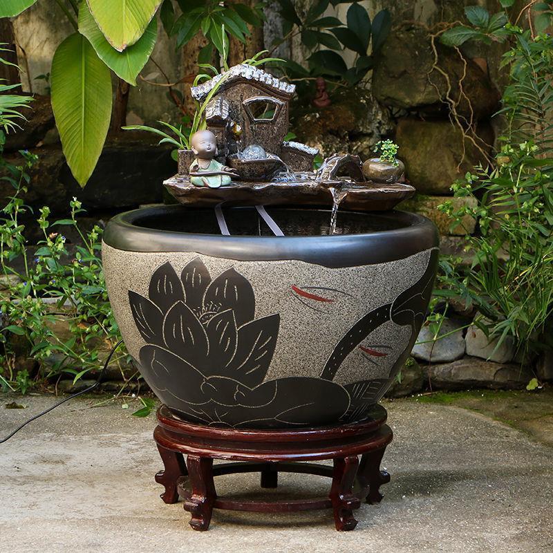 流水陶瓷鱼缸古宅荷花景德镇金鱼缸公司大缸养鱼盆甲鱼缸阳台种植