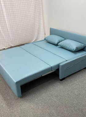 热销现代简约客厅皮艺矮扶手双人沙发小户型蓝色卧室储物功能沙发
