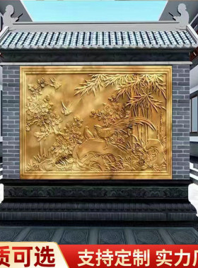 石雕影壁墙青石浮雕壁画仿古镂空窗花屏风墙门口刻字浮雕石墙
