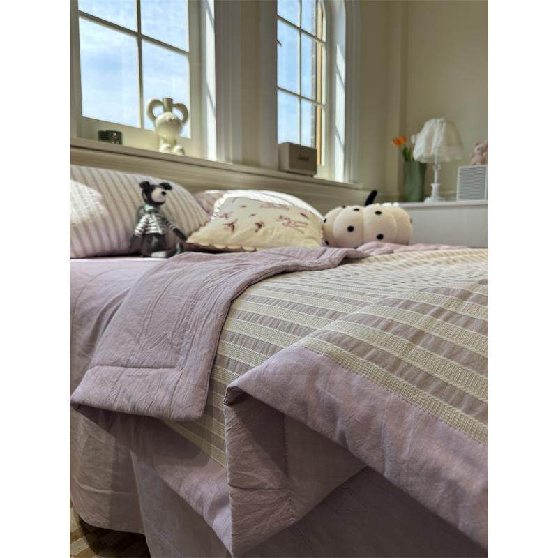 水洗棉提花紫条纹单双人夏凉被四件套薄被子空调被纯棉被芯少女心,床上用品,化纤被,淘宝优惠券,粉丝福利购,淘宝优惠卷