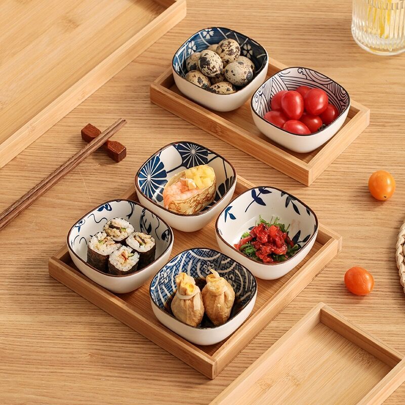 日式陶瓷小吃碟寿司碟子蘸料碟小菜前菜碟带托盘商用调味碟和风碟