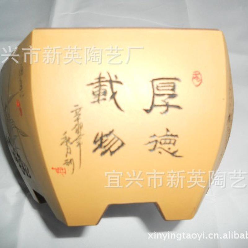 厂家直销宜兴紫砂六方花盆  桌面式摆设全手工兰花盆盆景盆刻绘盆