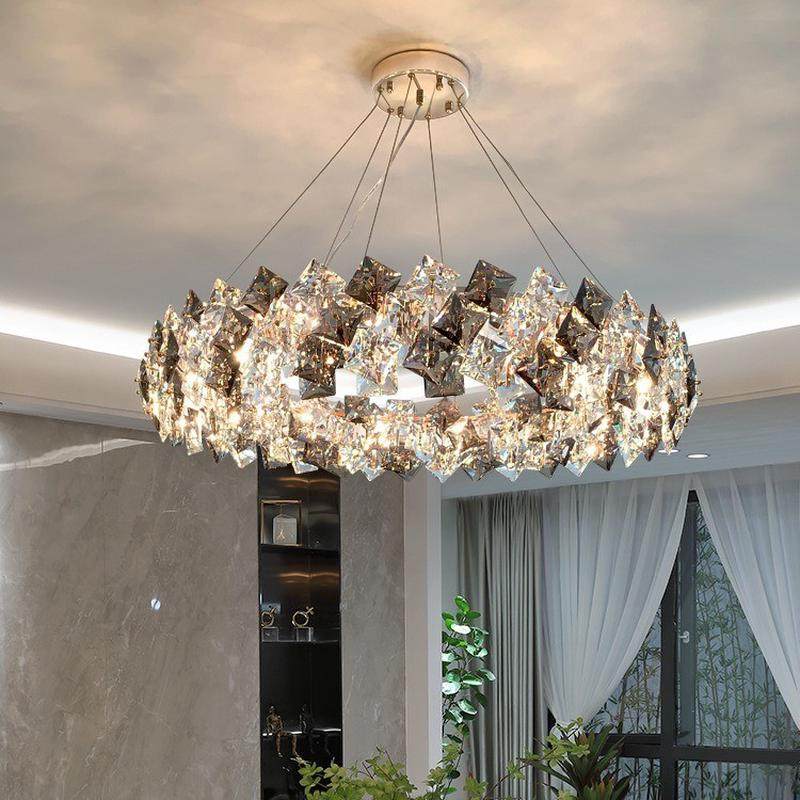 轻奢圆环水晶吊灯家用大气样板房客厅主灯后现代简约房间卧室灯