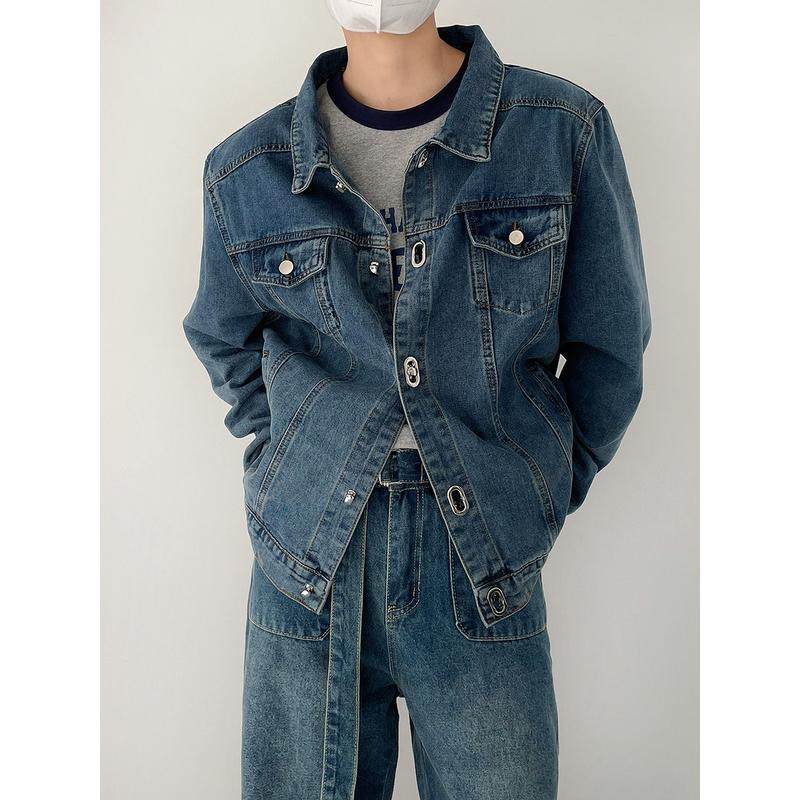 SF/春秋款潮流韩版时髦垫肩牛仔男士宽松金属扣,男装,夹克,淘宝优惠券,粉丝福利购,淘宝优惠卷