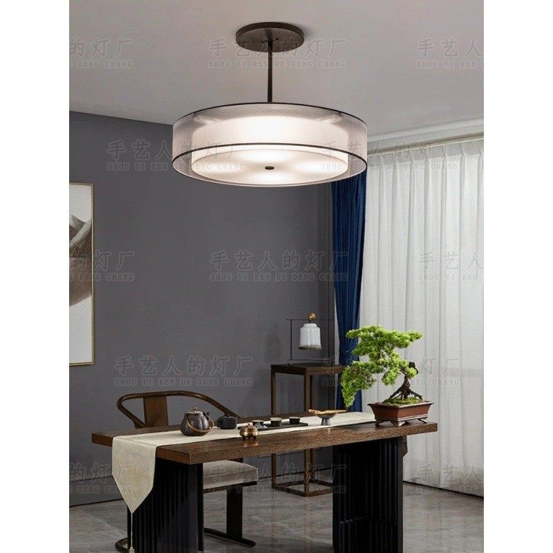 热销新中式中国风现代简约民宿布艺led客厅卧室茶室书房餐厅圆形,家装灯饰光源,餐厅吊灯,淘宝优惠券,粉丝福利购,淘宝优惠卷