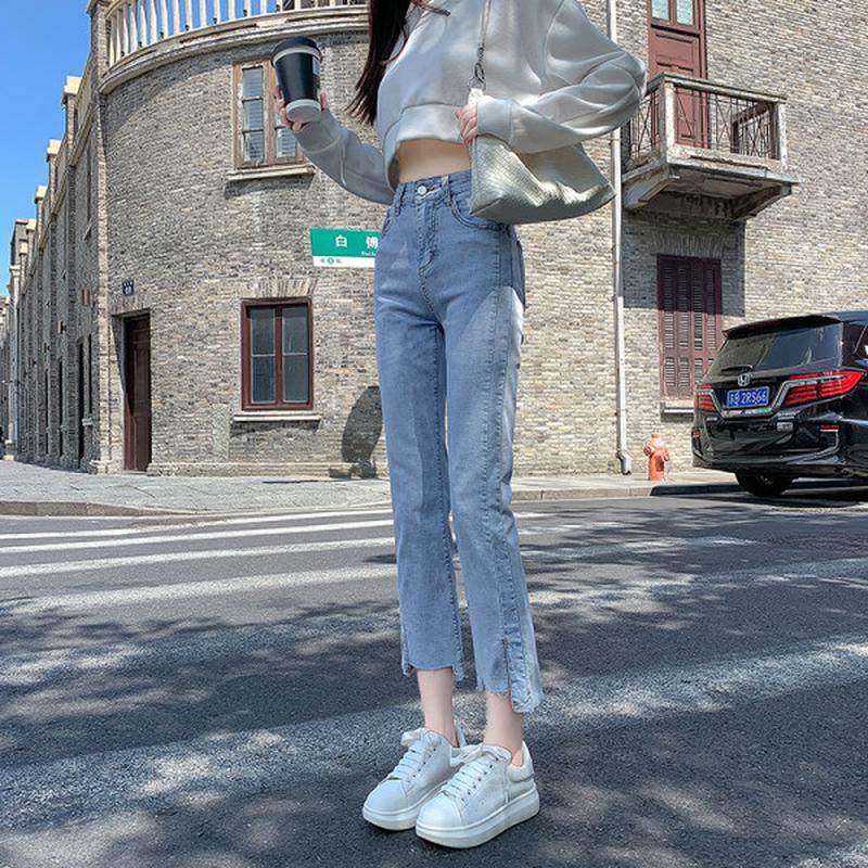 直筒女春夏季新款大码设计感开叉小个子九分百搭烟管裤,女装/女士精品,大码裤装,淘宝优惠券,粉丝福利购,淘宝优惠卷