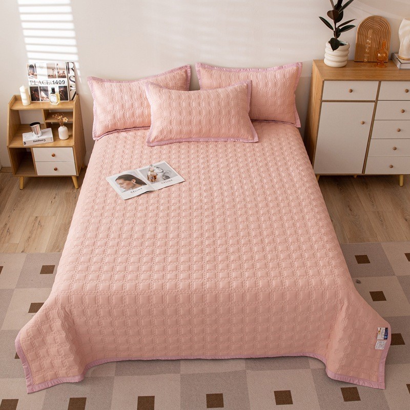 热销夏季新款韩式风榻榻米床盖三件套纯色简约冰丝炕盖四季通用床