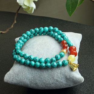 DIY松石手链乌兰花网花松圆珠老型珠 景泰蓝加南红玛瑙尼泊尔风