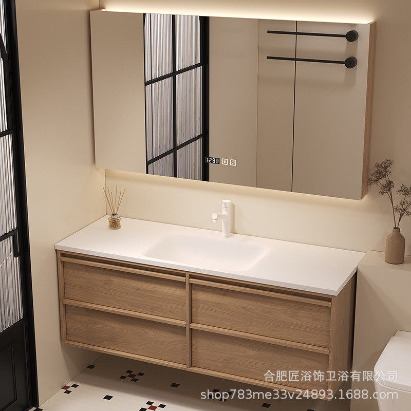 热销中古风可盆耐一体丽实木岩板热弯浴室柜组合卫生间洗手洗漱台,家装主材,浴室柜组合,淘宝优惠券,粉丝福利购,淘宝优惠卷