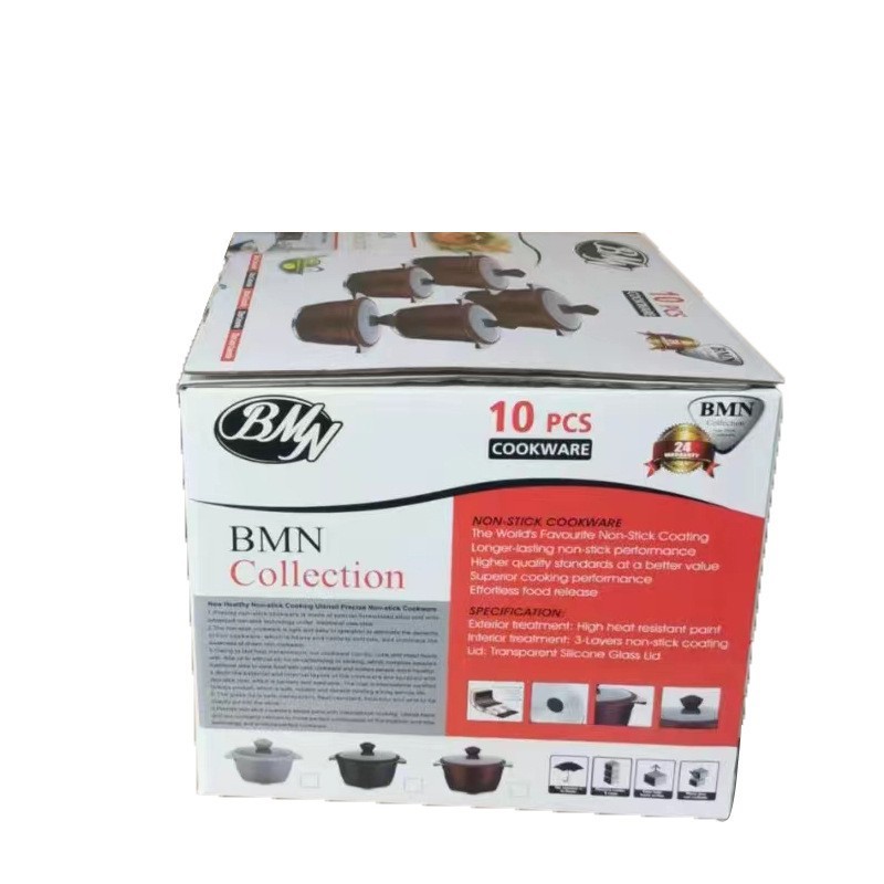 热销锅具套装10件套荷花款厨房家用不粘锅麦饭石铝制套装套锅汤锅