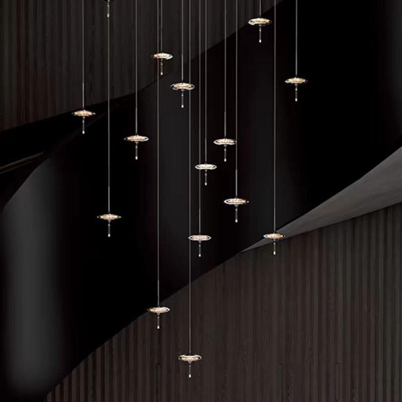 水晶楼梯吊灯loft复式楼现代简约空旋转长吊线灯挑别墅客厅大吊灯